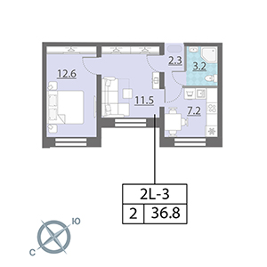 2-комнатная, 38.1 м² — ЖК ЖК Цветной город