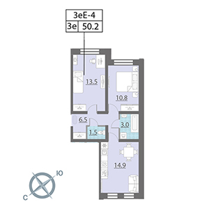 2-комнатная, 51.5 м² — ЖК ЖК Цветной город