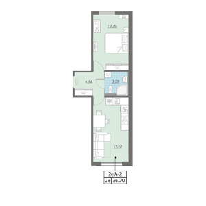 1-комнатная, 38.1 м² — ЖК ЖК Калейдоскоп