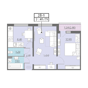 2-комнатная, 51.32 м² — ЖК ЖК Краски лета