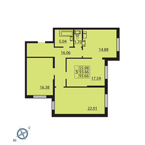 3-комнатная, 91.8 м² — ЖК ЖК Паруса