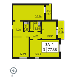 3-комнатная, 77.4 м² — ЖК ЖК Новая охта