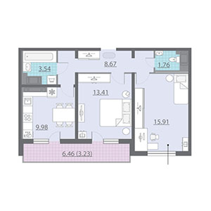 2-комнатная, 56.5 м² — ЖК ЖК Шуваловский