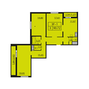 3-комнатная, 90.7 м² — ЖК ЖК Шуваловский