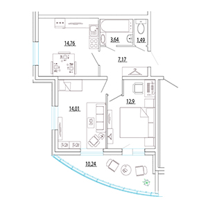 2-комнатная, 59.09 м² — ЖК ЖК Петр Великий