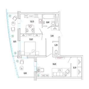 2-комнатная, 65.47 м² — ЖК ЖК Петр Великий