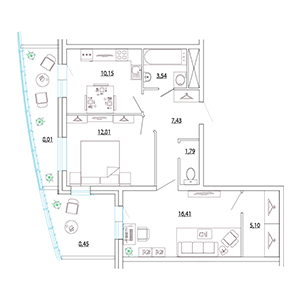 2-комнатная, 65.47 м² — ЖК ЖК Петр Великий
