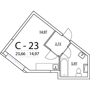 Студия, 23.66 м² — ЖК ЖК Приморский квартал