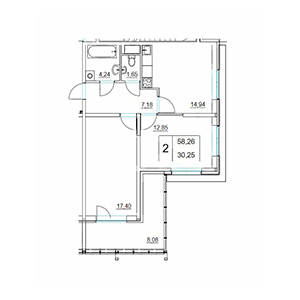 2-комнатная, 64.66 м² — ЖК ЖК Два Ангела