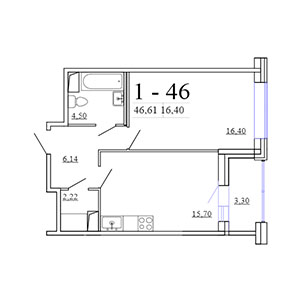 1-комнатная, 46.61 м² — ЖК ЖК Фамилия
