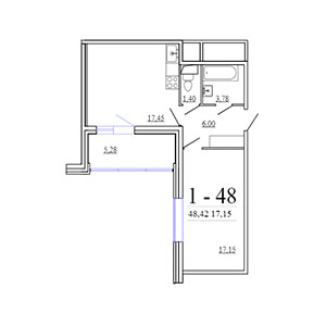 1-комнатная, 48.42 м² — ЖК ЖК Фамилия