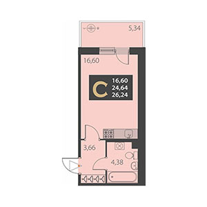 Студия, 26.24 м² — ЖК ЖК Айкью Гатчина(IQ Гатчина)