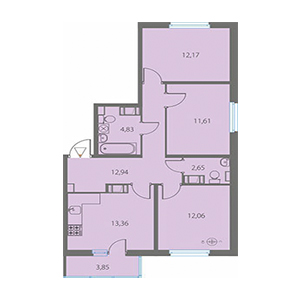 3-комнатная, 71.12 м² — ЖК ЖК Крылья