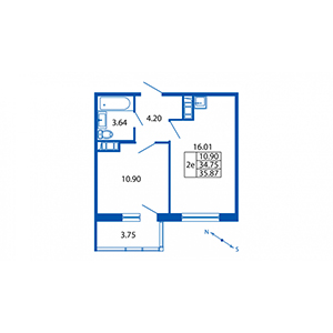 2-комнатная, 34 м² — ЖК ЖК Полис на московской
