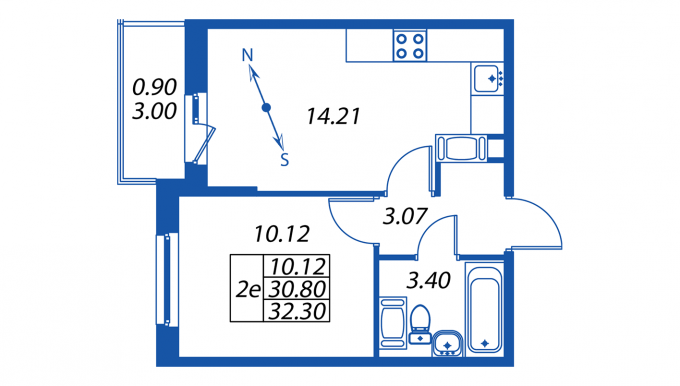 2-комнатная, 30 м² — ЖК ЖК ПаркЛэнд