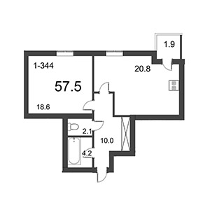 1-комнатная, 57.9 м² — ЖК ЖК Дудергоф Клаб