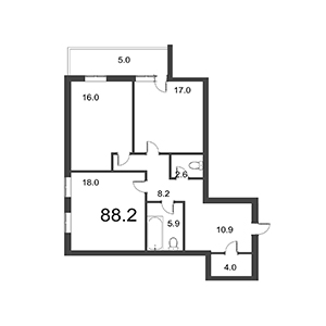 2-комнатная, 88 м² — ЖК ЖК Дудергоф Клаб