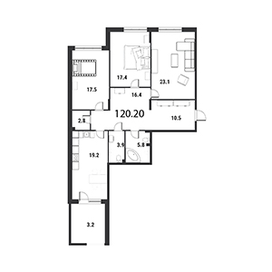 3-комнатная, 119.2 м² — ЖК ЖК Дудергоф Клаб