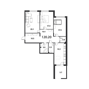 3-комнатная, 119.5 м² — ЖК ЖК Дудергоф Клаб