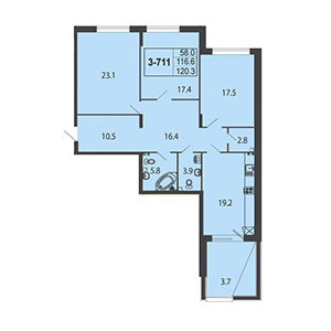 3-комнатная, 120.2 м² — ЖК ЖК Дудергоф Клаб