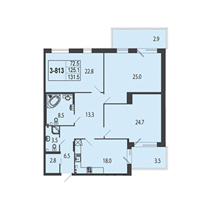 3-комнатная, 131.4 м² — ЖК ЖК Дудергоф Клаб