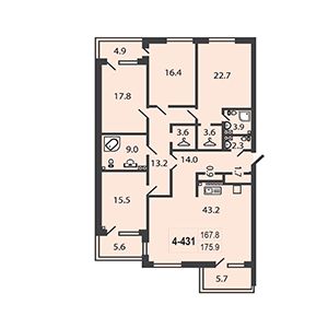 5-комнатная, 175.9 м² — ЖК ЖК Дудергоф Клаб