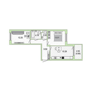 2-комнатная, 59 м² — ЖК ЖК Жемчужная гавань