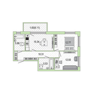 2-комнатная, 64 м² — ЖК ЖК Жемчужная гавань