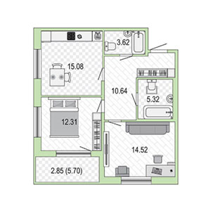 2-комнатная, 64 м² — ЖК ЖК Жемчужная гавань