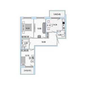 3-комнатная, 83 м² — ЖК ЖК Жемчужный Каскад