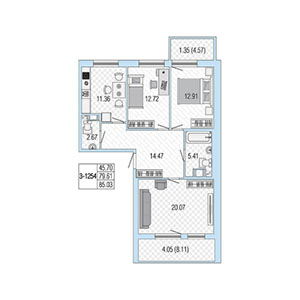 3-комнатная, 85 м² — ЖК ЖК Жемчужная гавань
