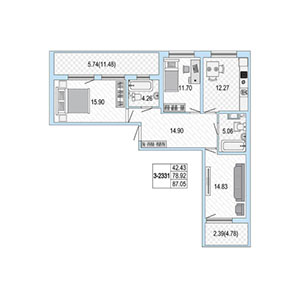 3-комнатная, 87 м² — ЖК ЖК Жемчужная гавань
