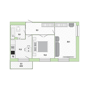 2-комнатная, 60 м² — ЖК ЖК Новый лиговский