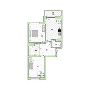 2-комнатная, 63 м² — ЖК ЖК Жемчужный Каскад