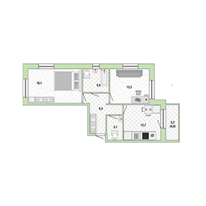 2-комнатная, 64 м² — ЖК ЖК Жемчужная гавань