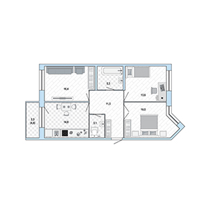 3-комнатная, 82 м² — ЖК ЖК Жемчужный Каскад