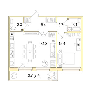 1-комнатная, 67 м² — ЖК ЖК Жемчужный берег