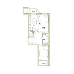 2-комнатная, 70 м² — ЖК ЖК Жемчужный берег