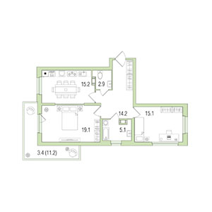 2-комнатная, 75 м² — ЖК ЖК Дом на набережной