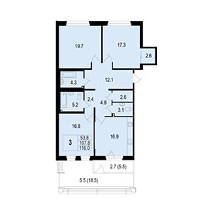 3-комнатная, 116 м² — ЖК ЖК Жемчужный берег