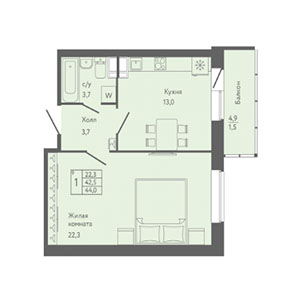 1-комнатная, 44 м² — ЖК ЖК Новый лиговский