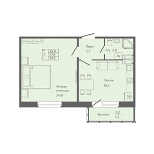 1-комнатная, 49.3 м² — ЖК ЖК Новый лиговский