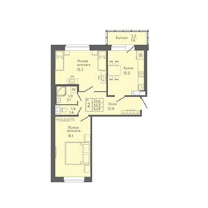 2-комнатная, 64.9 м² — ЖК ЖК Новый лиговский
