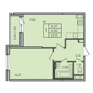 1-комнатная, 43.2 м² — ЖК ЖК Астрид