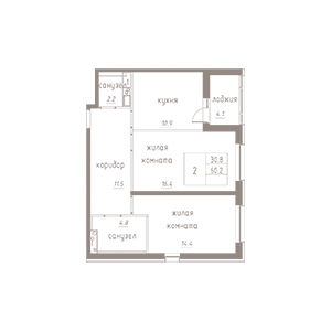 2-комнатная, 62.25 м² — ЖК ЖК Лайф Лесная