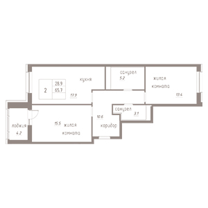 2-комнатная, 67.8 м² — ЖК ЖК Дом на набережной
