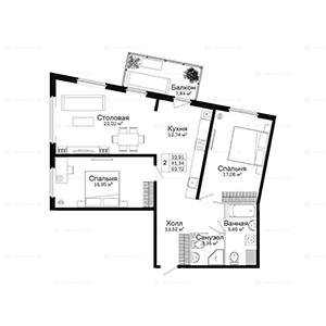 2-комнатная, 93.63 м² — ЖК ЖК Сканди Клаб