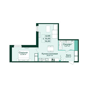 1-комнатная, 51.93 м² — ЖК ЖК Магнифика Лайфстайл