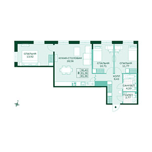 3-комнатная, 81.36 м² — ЖК ЖК Магнифика Лайфстайл