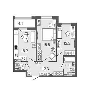 2-комнатная, 65 м² — ЖК ЖК Дом на набережной